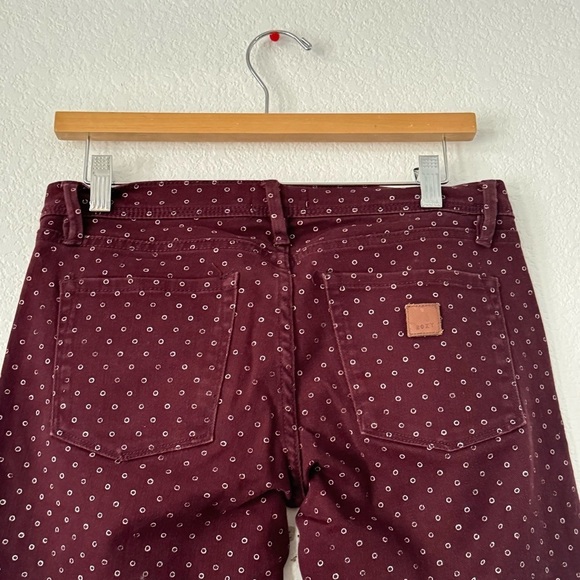 Roxy Low Rise Skinny Jeans Maroon Polka Dot Print - Picture 6 of 9